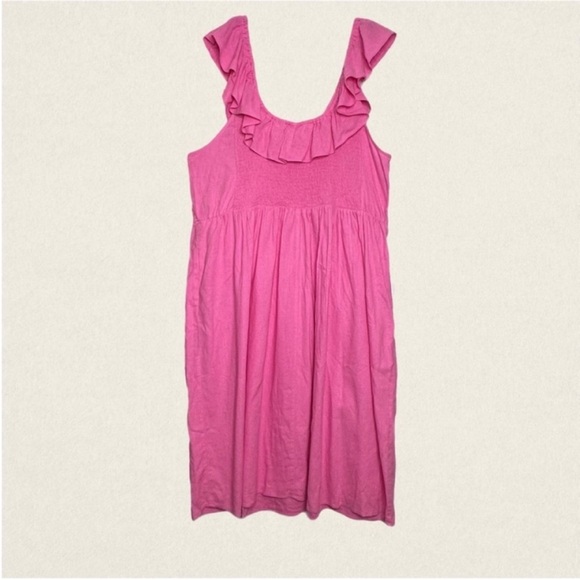 Ava & Viv Coquette Soft Girl Ruffle Neck Sleeveless Smocked Linen Midi Dress. - Picture 5 of 9
